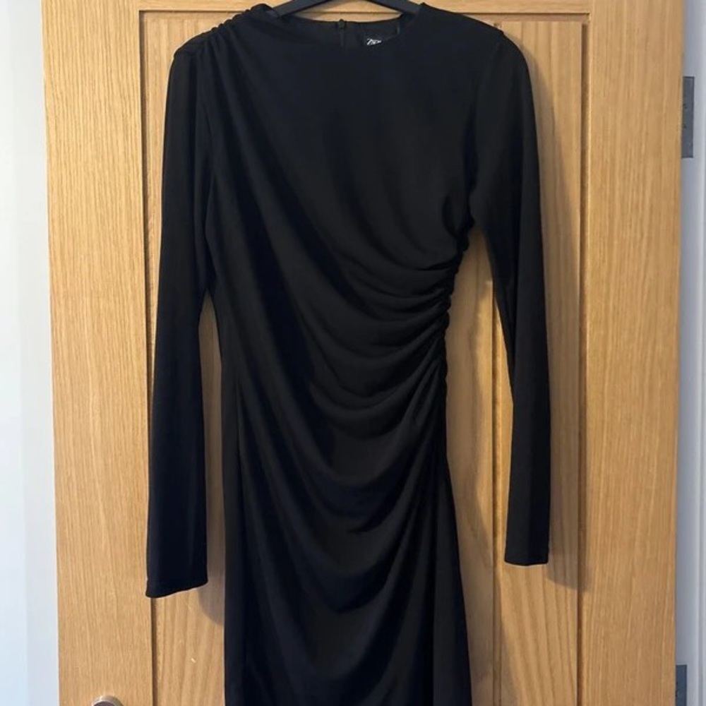 H&M Black Ruched Long Sleeve Dress